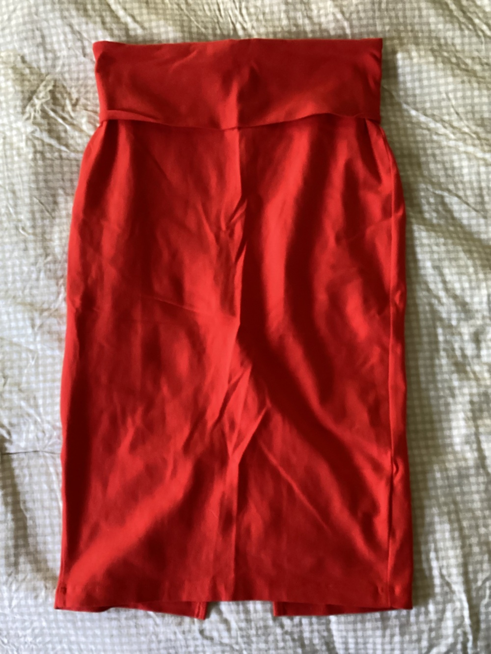 bebe Vibrant Red Fold-Over Waist Pencil Skirt